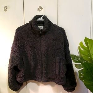 Urban Outfitters cropped fleece "teddy" jacket - size XS, charcoal gray.